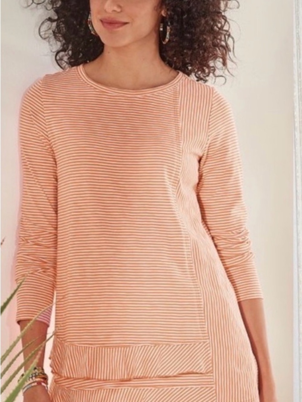 Soft Surroundings Tangerine& White Striped Long-Sleeve Scoop Tunic - NWT  XS